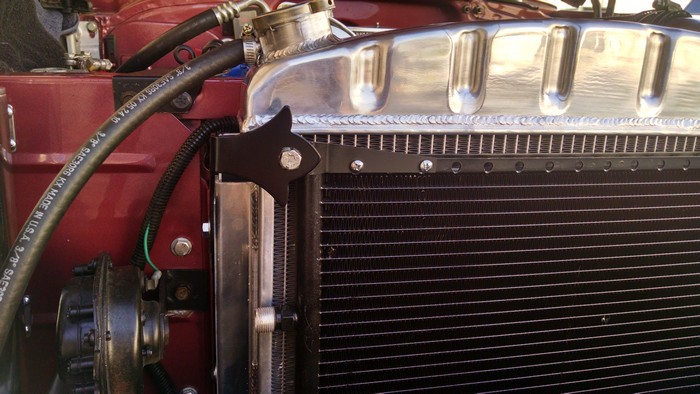 1957 Chevy close-up of radiator and mounts
