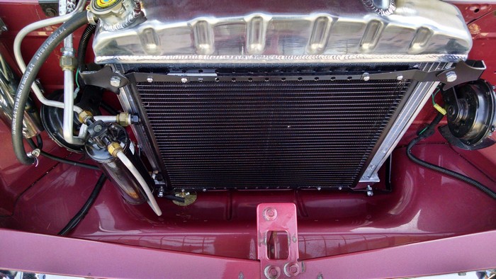1957 Chevy shows full radiator installed