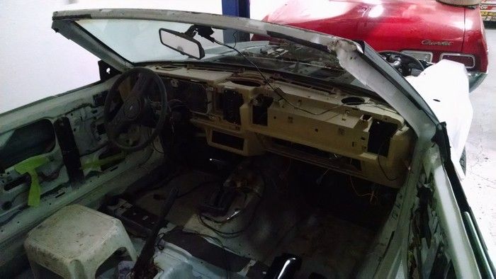 1986 Mustang GT Convertible front seat area everything removed for repair
