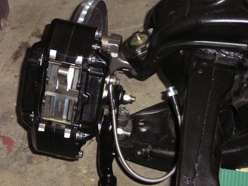 2004 LS1 GTO motor and 69 Camero sub-frame showing stainless steel front disk brake setup.