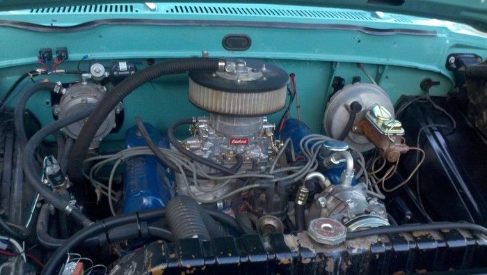 1967 Ford F350 truck engine compartment