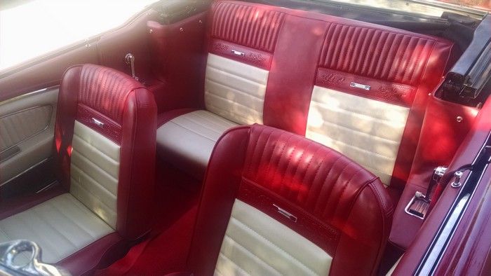 1966 Mustang Convertible front and back seat from outside the car