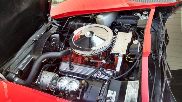 1977 Corvette engine compartment hood open