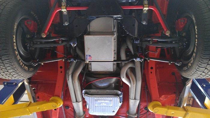 1970 Barracuda shows under car rear suspension and exhaust