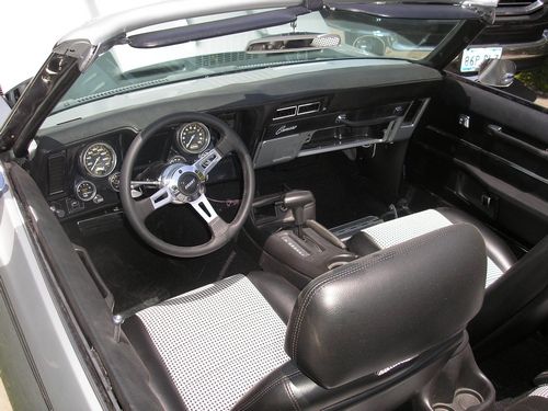 Dynacorn convertible body 1969 Camero inside view of front seat.