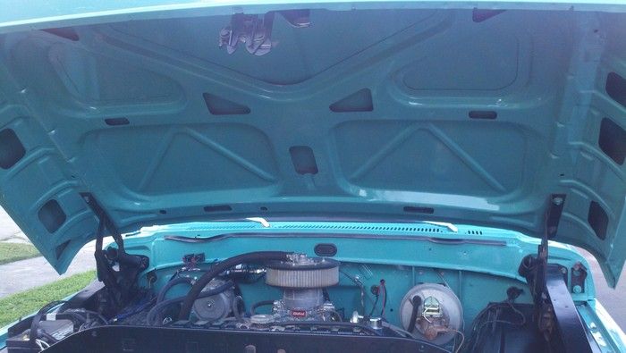 1967 Ford F350 truck under the hood