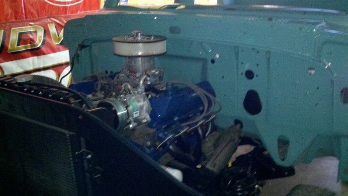 1967 Ford F350 shows firewall and engine after rebuilding those parts