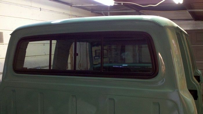1967 Ford F350 new rear window and moulding outside view