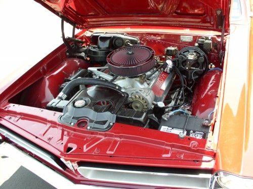 1965 pontiac gto, engine, front view close up, hood open